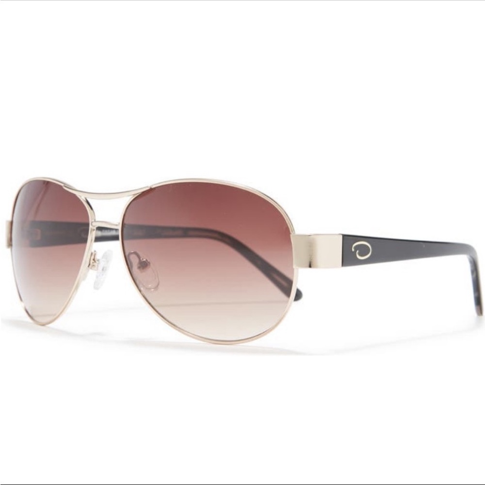 Oscar de la Renta 59mm Aviator Sunglasses Shiny Gold/Brown/Floral (NWT)